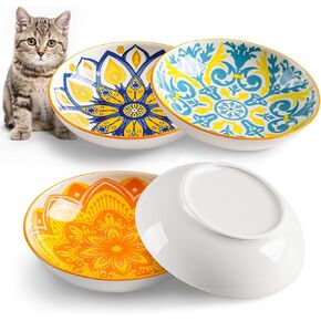 Non-Slip Cat Bowls, Ceramic Cat Food Bowl Set with Silicone Base, Whisker Friendly Cat Dishes for Food and Water, 3 Pack Cute Deeper Cat Plates for Feeding Indoor Cats, Kitten, Small Dogs in Kuwait
