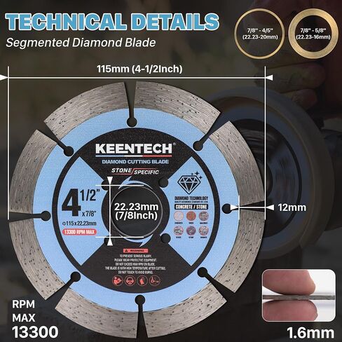 KEENTECH Segmented Diamond Saw Blade 5 inch, for Smooth Cutting Concrete Marble Granite Brick Masonry, Diamond Blade for Angle Grinder, 5" Dry or Wet Cutting Concrete Saw Blades (2-Pack) in Kuwait