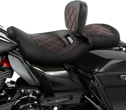 Motorcycle Driver Rider Backrest Pad For Harley Touring CVO Street Glide Road Glide Electra Glide 2009-2023, Red Stitching in Saudi Arabia