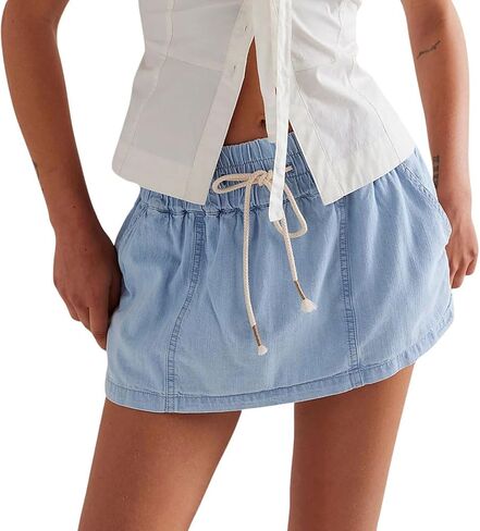 UTCOCO WOMENS 2025 Summer Denim Ckerts Shorts Y2K DRAPHERTRING LOW CONSIT SHORTS مع جيوب in Saudi Arabia