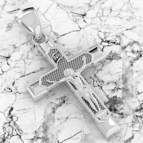 US Jewels Men's Large 1.75in 0.925 Sterling Silver Crucifix Cross Pendant Necklace, 22in thru 26in in Saudi Arabia