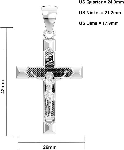 US Jewels Men's Large 1.75in 0.925 Sterling Silver Crucifix Cross Pendant Necklace, 22in thru 26in in Saudi Arabia