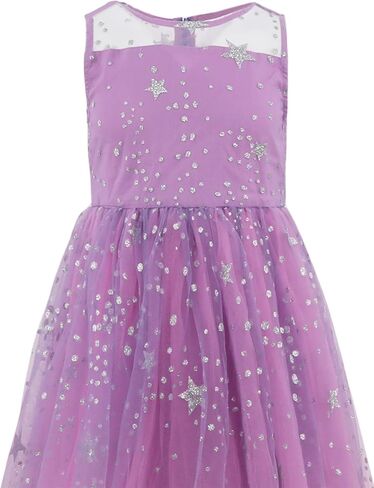 2Bunnies Girls’ Sparkle Star Mesh Illusion Neck A-Line Tulle Maxi Dress in Kuwait