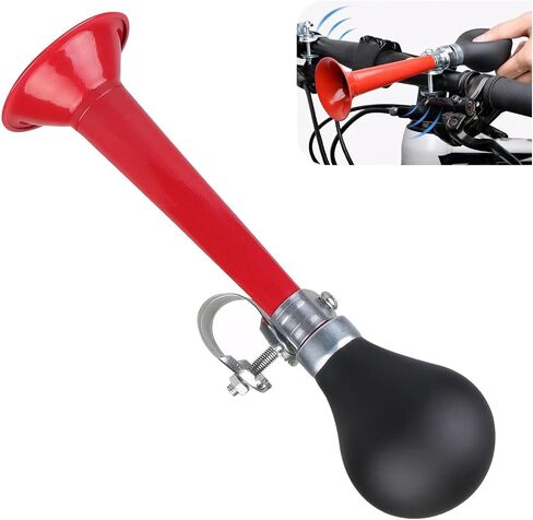 Bike Air Horn, Manual Loud Volume Retro Clown Bugle with Squeeze Ball, Metal Waterproof and Rustproof Handlebar Bell with Fixed Clamp, Universal for Most Bicycles Mountain Bikes (Red) in Saudi Arabia