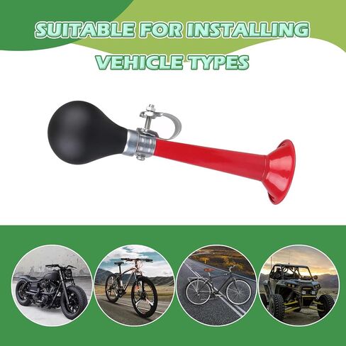 Bike Air Horn, Manual Loud Volume Retro Clown Bugle with Squeeze Ball, Metal Waterproof and Rustproof Handlebar Bell with Fixed Clamp, Universal for Most Bicycles Mountain Bikes (Red) in Saudi Arabia