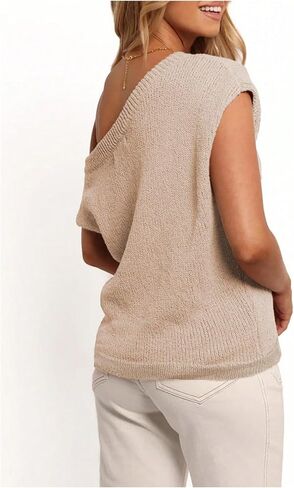 WDIRARA Women's One Shoulder Short Sleeve Sweater Asymmetrical Loose Knitted Top in Saudi Arabia