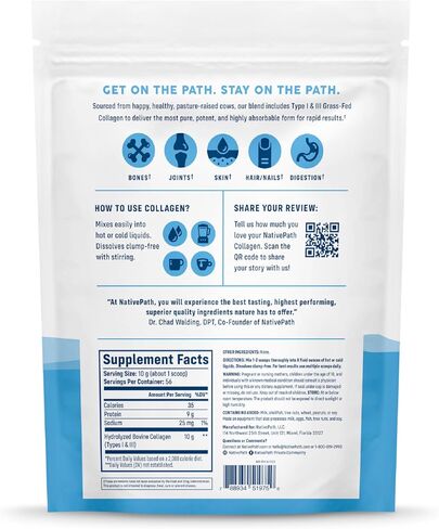 NativePath Collagen Peptides Protein - Hydrolyzed Type 1 & 3 Collagen Powder for Skin, Hair, Nails - 19.8 oz (56 Servings) in Kuwait