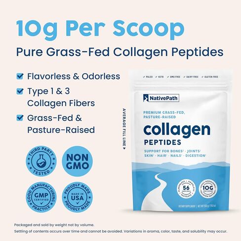 NativePath Collagen Peptides Protein - Hydrolyzed Type 1 & 3 Collagen Powder for Skin, Hair, Nails - 19.8 oz (56 Servings) in Kuwait