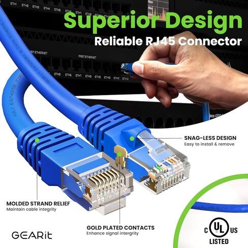 GearIT 5 Pack، كابل Cat 6 Ethernet Cat6 Snagless Patch 25 قدم - سلك شبكة LAN للكمبيوتر، أزرق - متوافق مع 5 منافذ Switch POE 5port Gigabit in Saudi Arabia