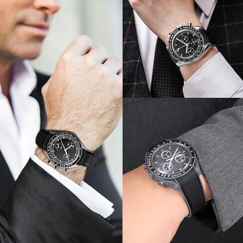 Strap for Omega×Swatch MoonSwatch Watch, 20mm Curved No Gap Rubber Strap,Folding Buckle Band Compatible with Omega×Swatch Moonswatch Speedmaster Watch Men Women-Black in Kuwait