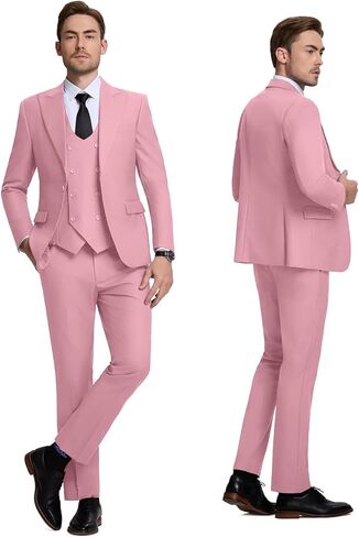 Mens Suit Slim Fit 3 Piece Double Breasted Vest Suit Blazer Vest and Pants in Kuwait