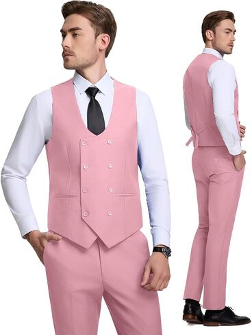 Mens Suit Slim Fit 3 Piece Double Breasted Vest Suit Blazer Vest and Pants in Kuwait