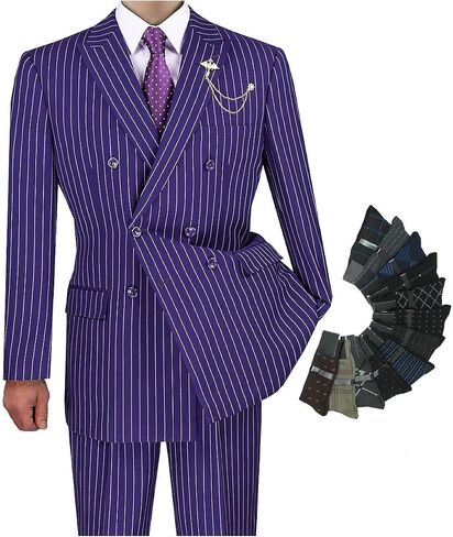 حادة فاخرة 2pc الرجال المزدوج الصدر بدلة pinstripe ث/1 زوج من الجوارب in Kuwait