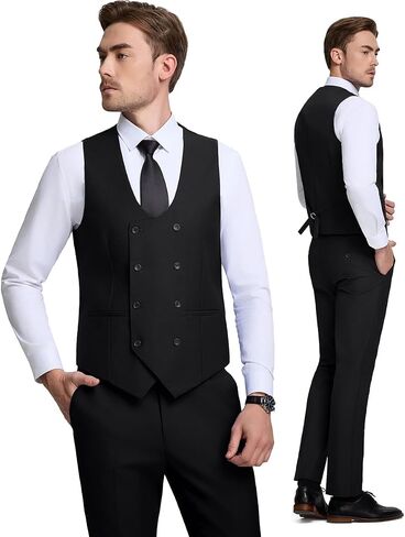 Mens Suit Slim Fit 3 Piece Double Breasted Vest Suit Blazer Vest and Pants in Kuwait