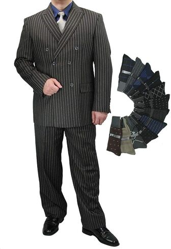 حادة فاخرة 2pc الرجال المزدوج الصدر بدلة pinstripe ث/1 زوج من الجوارب in Kuwait