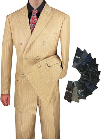 حادة فاخرة 2pc الرجال المزدوج الصدر بدلة pinstripe ث/1 زوج من الجوارب in Kuwait