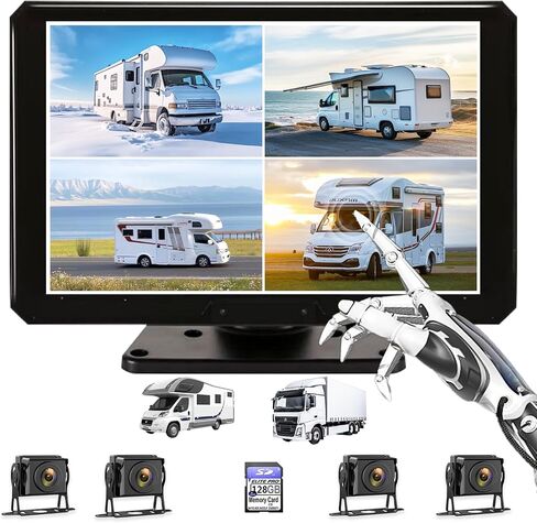 10,36-Inch 6 Split Touchable 128GB Large Audio Screen 1080P Backup Camera Monitor & Built-in DVR Video Recorder for RV Truck Trailer Rear Side Front Reversing View Wired System Image Waterproof in Saudi Arabia