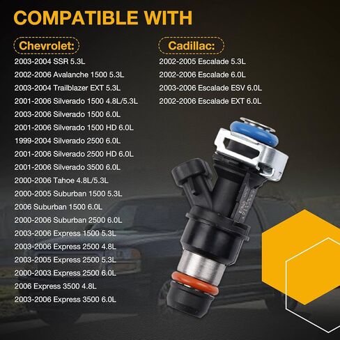 4.8 5.3 6.0 Fuel Injector 4 Holes 8Pcs, Compatible with 1999-2006 Chevrolet Silverado Suburban Tahoe Cadillac Escalade GMC Sierra Yukon Isuzu Hummer Buick, Replaces# 17113553 25323974 in Saudi Arabia
