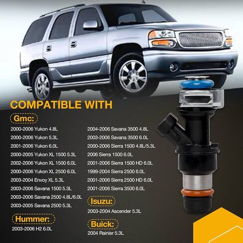4.8 5.3 6.0 Fuel Injector 4 Holes 8Pcs, Compatible with 1999-2006 Chevrolet Silverado Suburban Tahoe Cadillac Escalade GMC Sierra Yukon Isuzu Hummer Buick, Replaces# 17113553 25323974 in Saudi Arabia