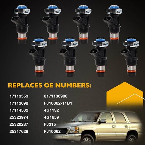 4.8 5.3 6.0 Fuel Injector 4 Holes 8Pcs, Compatible with 1999-2006 Chevrolet Silverado Suburban Tahoe Cadillac Escalade GMC Sierra Yukon Isuzu Hummer Buick, Replaces# 17113553 25323974 in Saudi Arabia