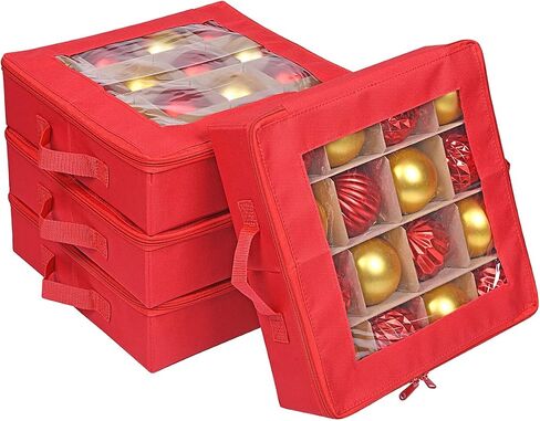 ProPik 4 Pcs Christmas Ornament Storage Boxes with Dividers | 4 Individual Trays Hold 64 Holiday Decoration Balls | Durable Ornaments Organizer Storage Box | Zippered Closure with Handles (Green) in Kuwait