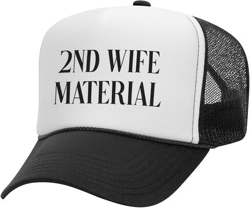 TeesAndTankYou Second Wife Material Foam Trucker Cap Adjustable Mesh Back Hat in Kuwait