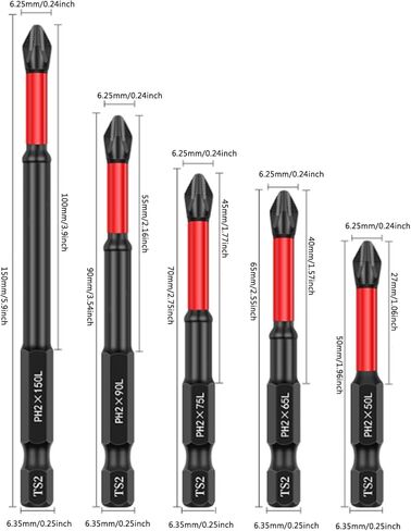 Magnetic PH2 Screwdriver Bits, 2-9/16" (65mm) TS2 Anti-Slip Long Drill Bits Impact Driver Bits,1/4 Inch Hex Shank Bit Batch Head. 10PCS in Kuwait