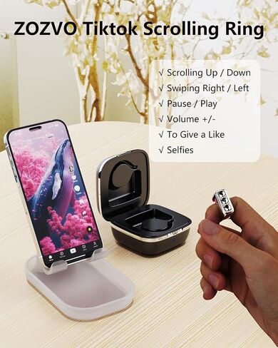 TikTok Scrolling Ring for iPhone, TikTok Remote Control for TikTok, Bluetooth Page Turner for iPad/Kindle App/iPhone/Android (White) in Saudi Arabia