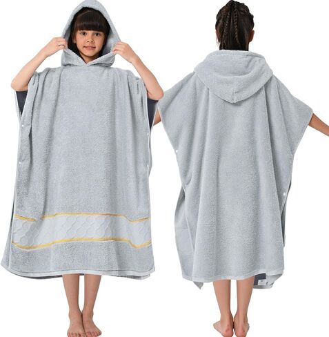مناشف Voova & Movas Poncho للأطفال الكبار (8-14 عامًا) ، قطن 100 ٪ | سميكة 500gsm | ماص | كبير | أردية الاستحمام للأولاد | الفتيات | المراهقون ، مثالي للسباحة | الحمام | تجمع | الهدايا ، رمادي فاتح in Kuwait
