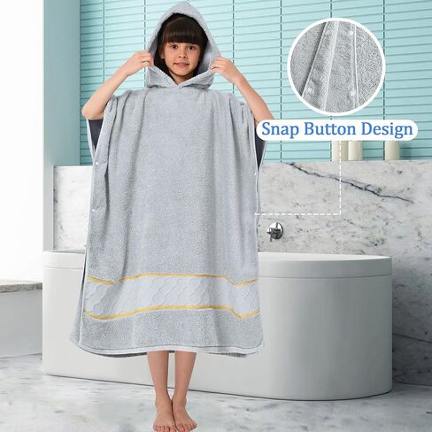 مناشف Voova & Movas Poncho للأطفال الكبار (8-14 عامًا) ، قطن 100 ٪ | سميكة 500gsm | ماص | كبير | أردية الاستحمام للأولاد | الفتيات | المراهقون ، مثالي للسباحة | الحمام | تجمع | الهدايا ، رمادي فاتح in Kuwait