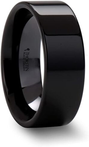 Roy Rose Jewelry Mens Black Ceramic Flat Wedding Ring - Polish Live Comfor in Saudi Arabia