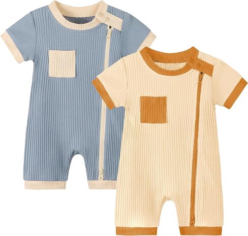 Volunboy Newborn Summer Clothes Unisex Baby Boy Girl 2 Pack Rompers Short Sleeve Two Way Zipper One-piece Jumpsuits Bodysuits in Saudi Arabia