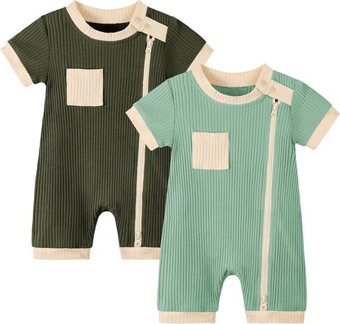 Volunboy Newborn Summer Clothes Unisex Baby Boy Girl 2 Pack Rompers Short Sleeve Two Way Zipper One-piece Jumpsuits Bodysuits in Saudi Arabia