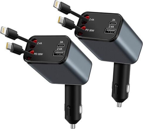 شاحن سيارة قابل للسحب، شاحن هاتف سيارة سريع 4 في 1 بقدرة 68 وات، كابلات USB قابلة للسحب، شاحن سيارة USB، شاحن سيارة متعدد، محول شاحن سيارة لهاتف iPhone 15/14/13/12/11 وGalaxy وPixel والمزيد in Saudi Arabia