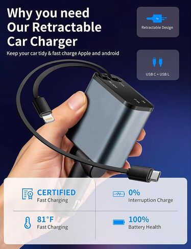 شاحن سيارة قابل للسحب، شاحن هاتف سيارة سريع 4 في 1 بقدرة 68 وات، كابلات USB قابلة للسحب، شاحن سيارة USB، شاحن سيارة متعدد، محول شاحن سيارة لهاتف iPhone 15/14/13/12/11 وGalaxy وPixel والمزيد in Saudi Arabia