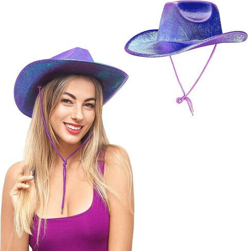 Watt's Wigs Cowgirl Hats for Women – Glitter Cowboy Hats – Iridescent Finish, Removable Drawstring – One Size Country Hat in Kuwait