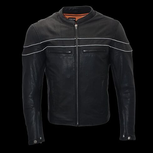 Milwaukee Leather Men's Black Cowhide Quilted Pattern Scooter Style Racing Jacket MLM1545 in Saudi Arabia