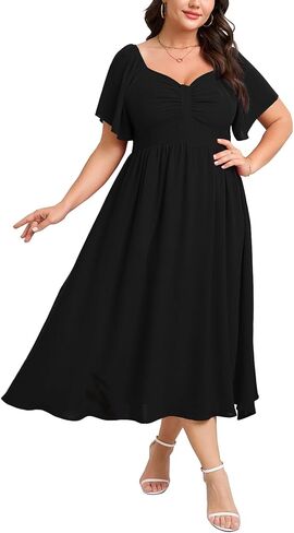 SCOMCHIC Women's Plus Size Maxi Dress Summer Short Sleeve Sweetheart Neckline A Line Wedding Guest Cocktail Dresses in Saudi Arabia