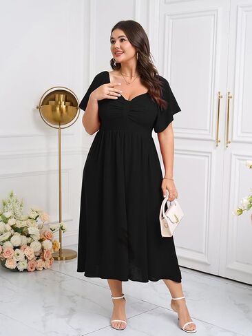 SCOMCHIC Women's Plus Size Maxi Dress Summer Short Sleeve Sweetheart Neckline A Line Wedding Guest Cocktail Dresses in Saudi Arabia
