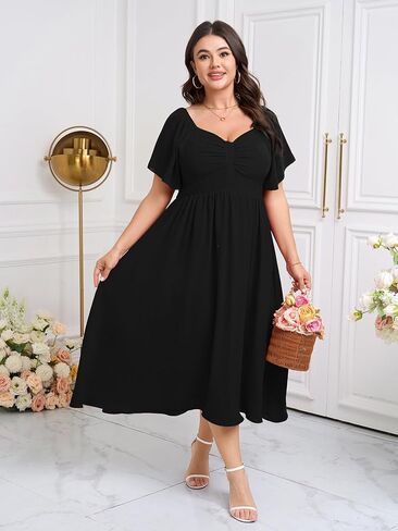 SCOMCHIC Women's Plus Size Maxi Dress Summer Short Sleeve Sweetheart Neckline A Line Wedding Guest Cocktail Dresses in Saudi Arabia