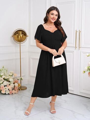 SCOMCHIC Women's Plus Size Maxi Dress Summer Short Sleeve Sweetheart Neckline A Line Wedding Guest Cocktail Dresses in Saudi Arabia