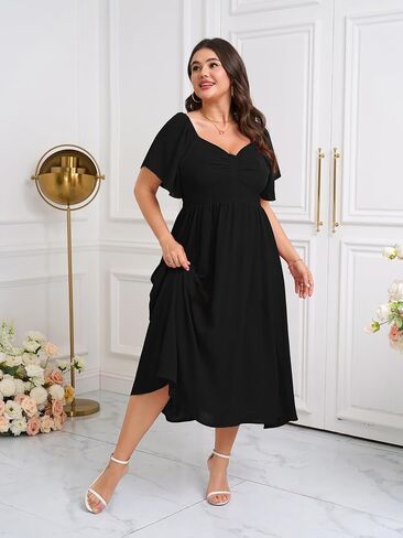 SCOMCHIC Women's Plus Size Maxi Dress Summer Short Sleeve Sweetheart Neckline A Line Wedding Guest Cocktail Dresses in Saudi Arabia