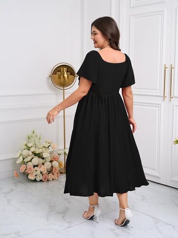 SCOMCHIC Women's Plus Size Maxi Dress Summer Short Sleeve Sweetheart Neckline A Line Wedding Guest Cocktail Dresses in Saudi Arabia