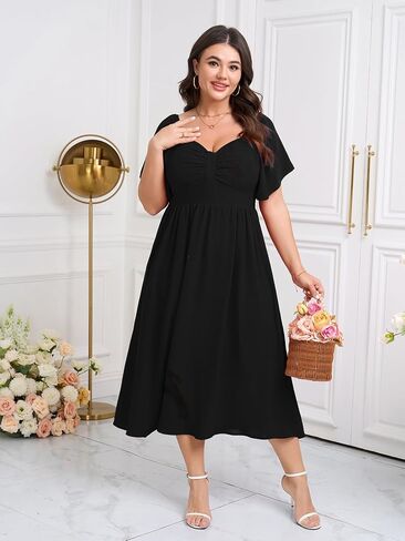 SCOMCHIC Women's Plus Size Maxi Dress Summer Short Sleeve Sweetheart Neckline A Line Wedding Guest Cocktail Dresses in Saudi Arabia