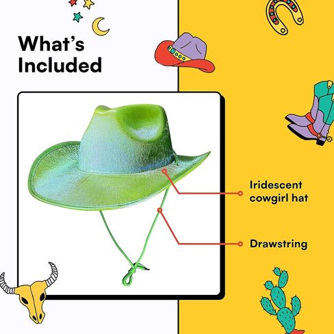 Watt's Wigs Cowgirl Hats for Women – Glitter Cowboy Hats – Iridescent Finish, Removable Drawstring – One Size Country Hat in Kuwait