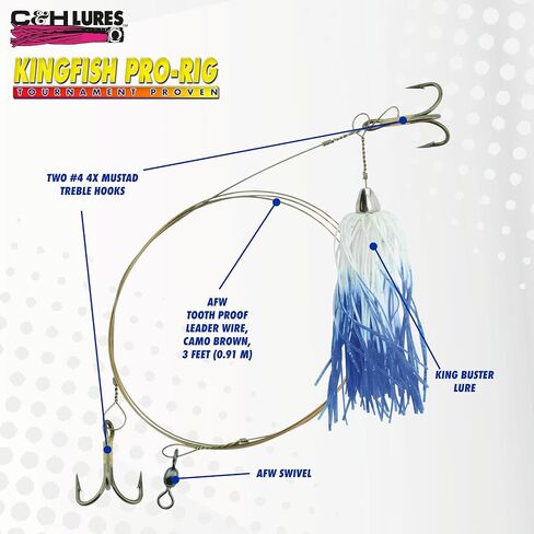C&H, King Buster Lure, Blue/White Skirt, 1/8 oz / 3.5 g Head, 2.5 in / 6.35 cm, 3 pc in Saudi Arabia
