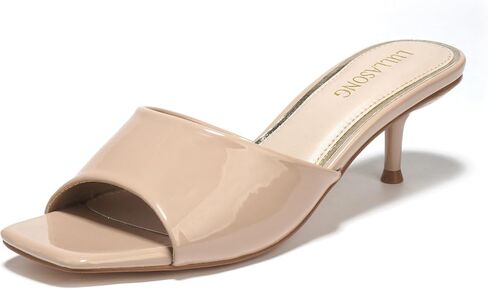 LULLASONG Women's Kitten Heels Sandals Low Heels Slip On Slides 2 Inch Heeled Square Open Toe Sandals for Women in Saudi Arabia
