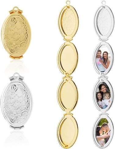 SUPERFINDINGS 4Pcs 2Colors Expanding Photo Locket Alloy Pendant 4 Pictures Chain Necklace Golden Charms Picture Photo Inside Personalized Couples Locket Hold Pictures in Jewelry for Women in Saudi Arabia