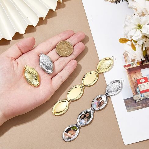 SUPERFINDINGS 4Pcs 2Colors Expanding Photo Locket Alloy Pendant 4 Pictures Chain Necklace Golden Charms Picture Photo Inside Personalized Couples Locket Hold Pictures in Jewelry for Women in Saudi Arabia