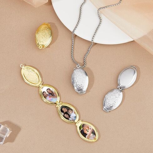 SUPERFINDINGS 4Pcs 2Colors Expanding Photo Locket Alloy Pendant 4 Pictures Chain Necklace Golden Charms Picture Photo Inside Personalized Couples Locket Hold Pictures in Jewelry for Women in Saudi Arabia